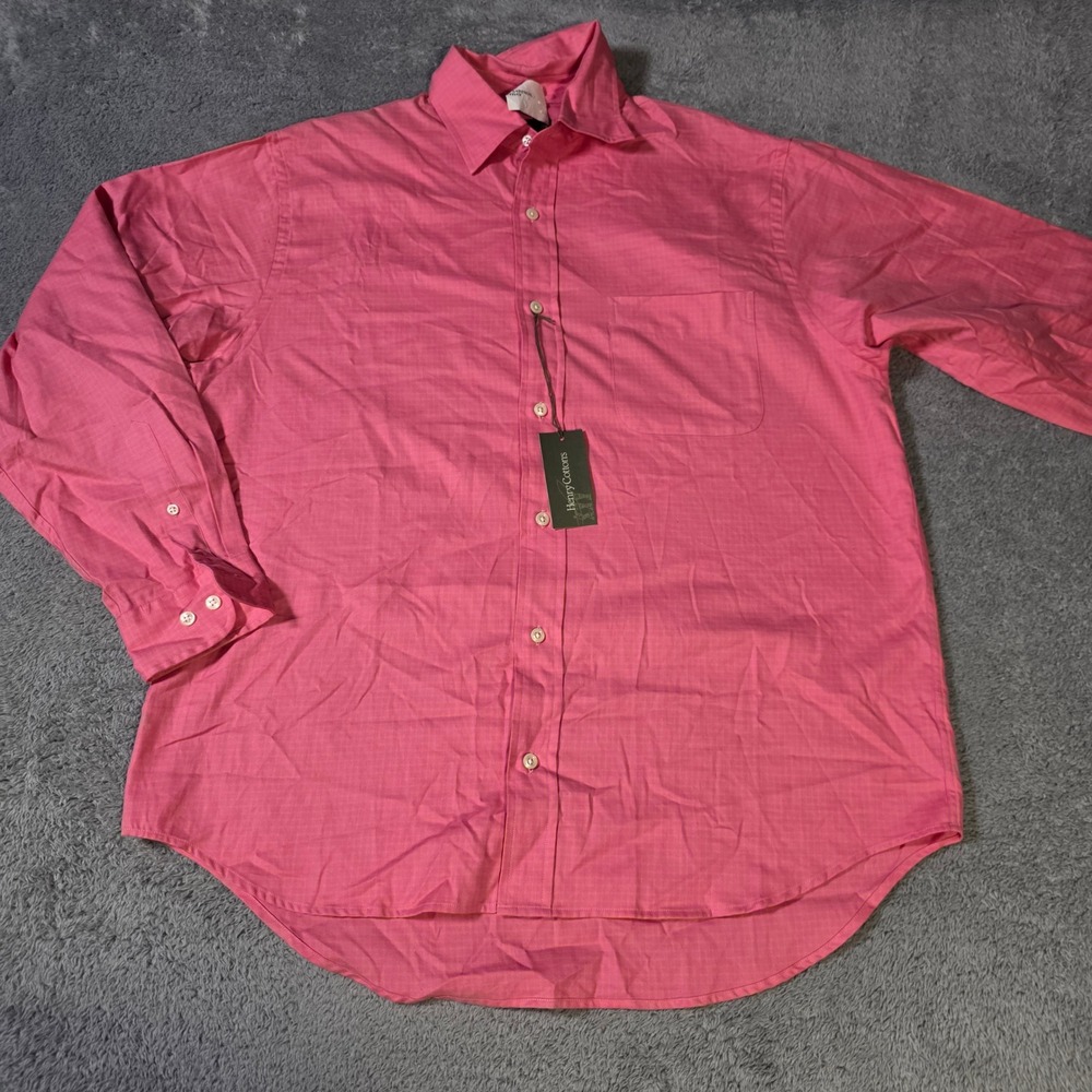 Henry Cotton's Mens M Button Down Shirt Pink Orange Micro Check‎ Long Sleeve PKT